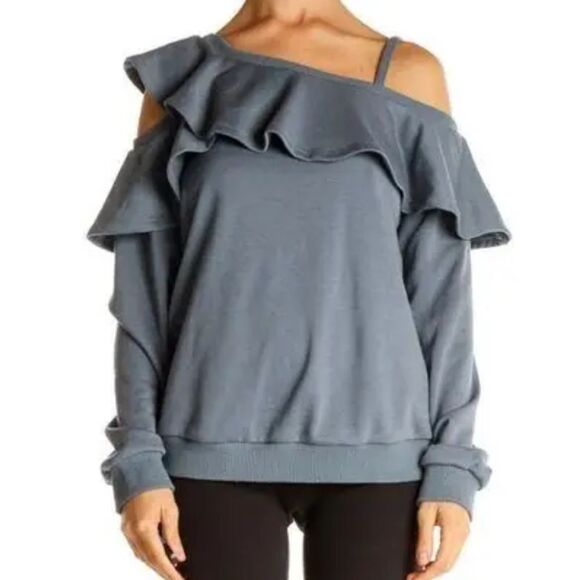 Allison Joy women’s small blue cold shoulder top Solid All Day Wear Sweater - Picture 1 of 4